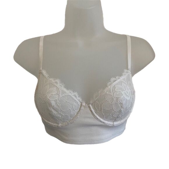 Free People XS Bralette Bianca Long Line Underwire Bra Ivory Lace Cups - Picture 1 of 10